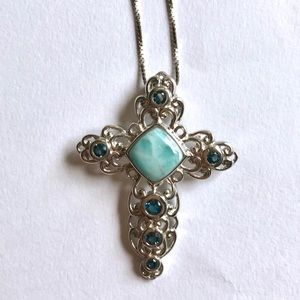 Larimar and Blue Topaz Sterling Cross Necklace